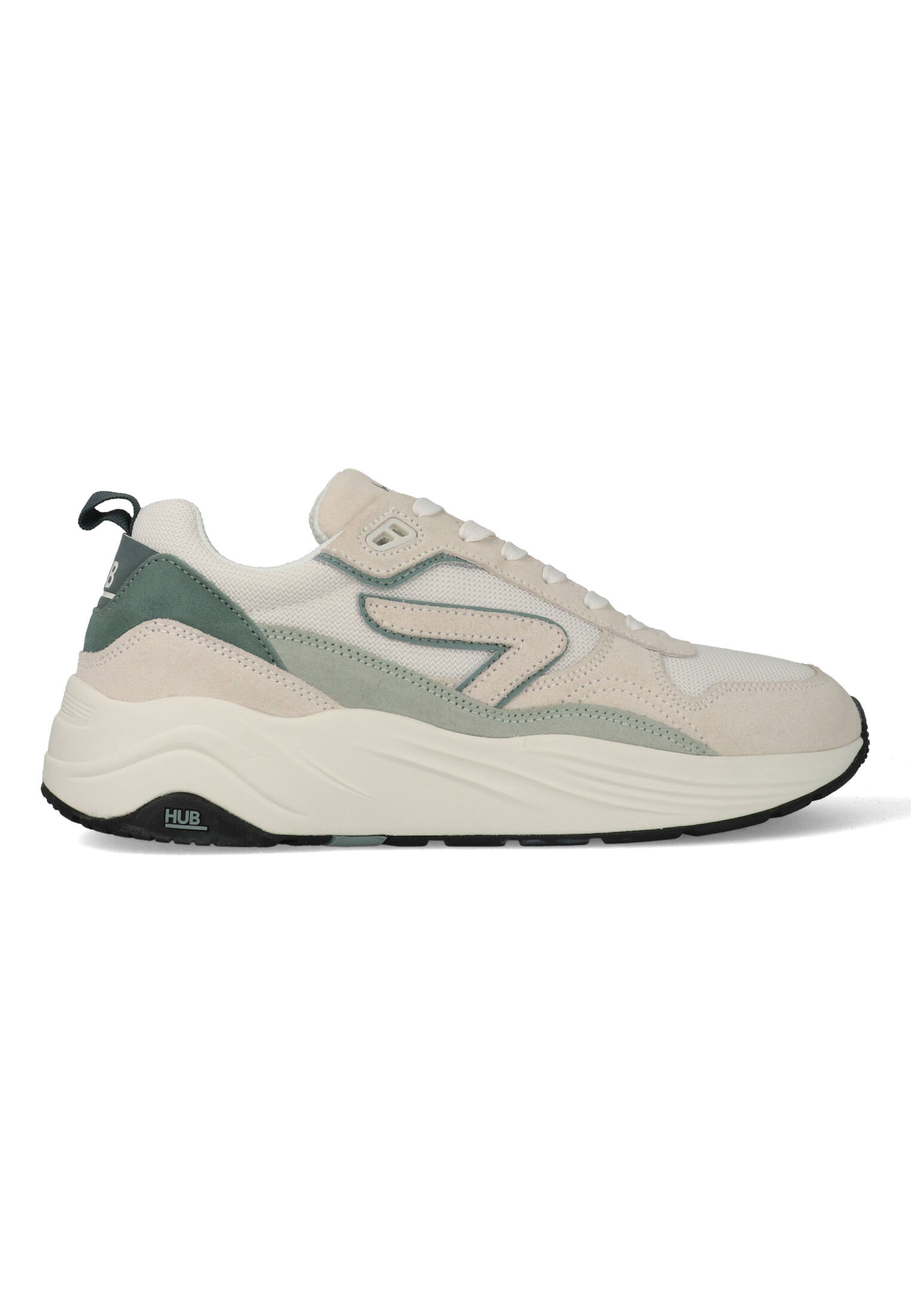 HUB Glide S43 herensneaker wit, zwart, grijs, groen, beige en blauw